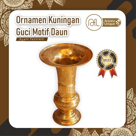 ornamen kuningan guci panjang motif daun